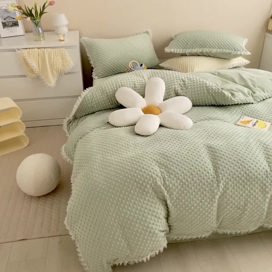 91家纺网 家纺一手货源 找家纺 玛奇朵 2021新款豆豆绒珍珠款四件套-梦露系列 梦露-薄荷绿
