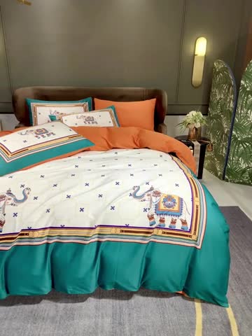 91家纺网 家纺一手货源 找家纺 凡客 2022春夏新款60S贡缎长绒棉印花四件套 都市丽人