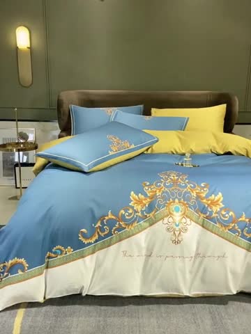 91家纺网 家纺一手货源 找家纺 凡客 2022春夏新款60S贡缎长绒棉印花四件套 悠漾花影