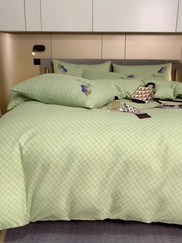 91家纺网 家纺一手货源 找家纺 凡客 2021秋冬新款天使之翼埃类棉刺绣磨毛四件套 天使之翼-浅绿