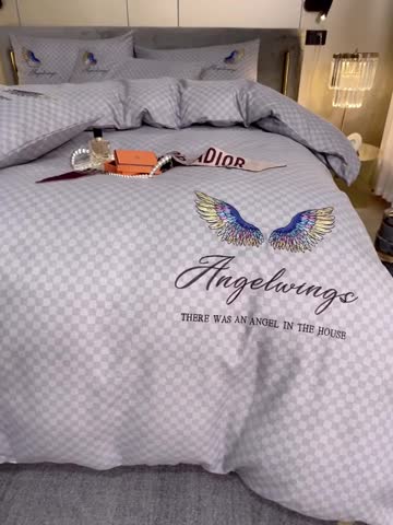 91家纺网 家纺一手货源 找家纺 凡客 2021秋冬新款天使之翼埃类棉刺绣磨毛四件套 天使之翼-银灰