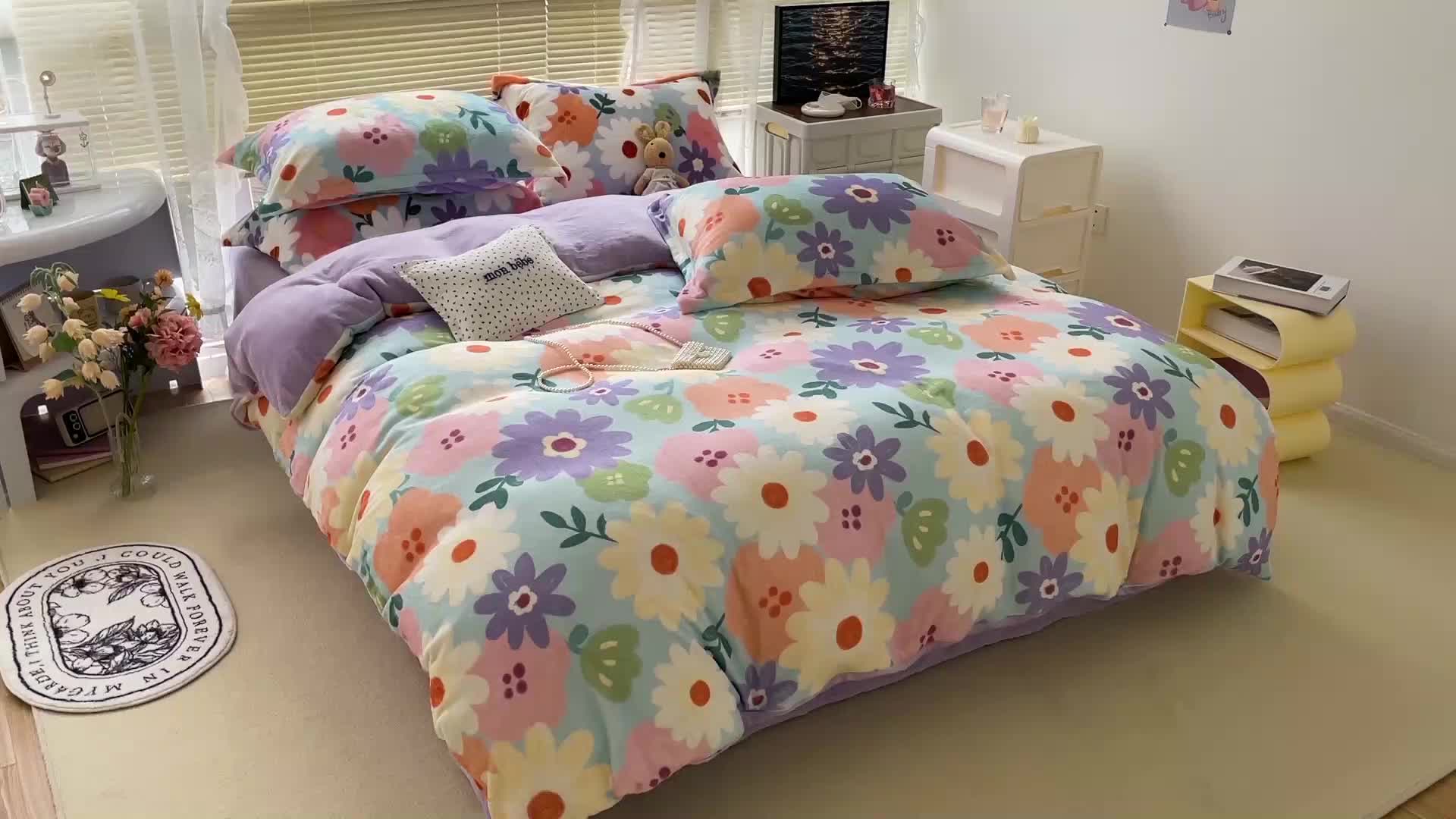 91家纺网 家纺一手货源 找家纺 （总）慕尚 2022新款田园花卉类牛奶绒单被套