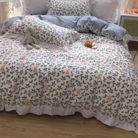 91家纺网 家纺一手货源 找家纺 （总）曼之夏 2022新款全棉花边款床裙四件套