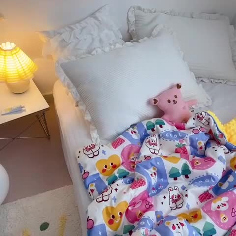 91家纺网 家纺一手货源 找家纺 星期八 2021新款韩国超ins进口安抚豆豆被子春秋被 兔兔乐园