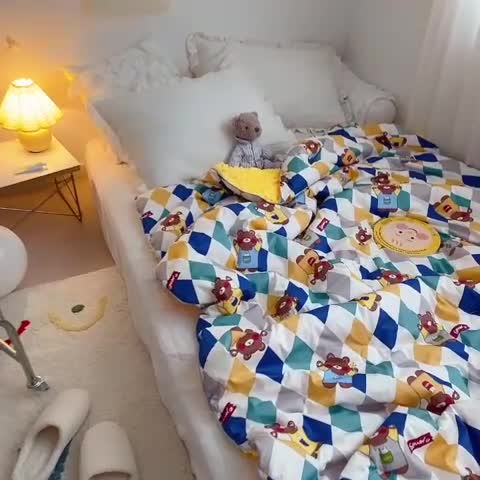 91家纺网 家纺一手货源 找家纺 星期八 2021新款韩国超ins进口安抚豆豆被子春秋被 熊熊乐园