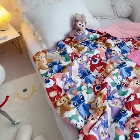 91家纺网 家纺一手货源 找家纺 星期八 2021新款韩国超ins进口安抚豆豆被子春秋被 紫小兔