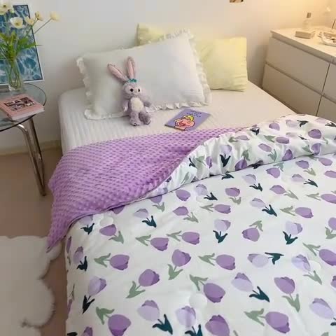 91家纺网 家纺一手货源 找家纺 星期八 2021新款韩国超ins进口安抚豆豆被子春秋被 郁金香