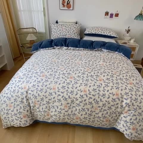 91家纺网 家纺一手货源 找家纺 珺柔家纺2021新款全棉印花水晶绒四件套菲菲兔蓝PPP