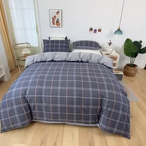 91家纺网 家纺一手货源 找家纺 珺柔家纺2021新款全棉印花水晶绒四件套黑格子