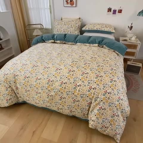 91家纺网 家纺一手货源 找家纺 珺柔家纺2021新款全棉印花水晶绒四件套花千朵