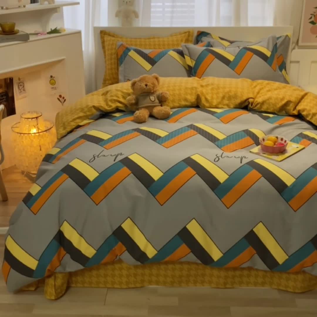 91家纺网 家纺一手货源 找家纺 金爱家 2021新款大版秋冬纯棉磨毛四件套 阶梯