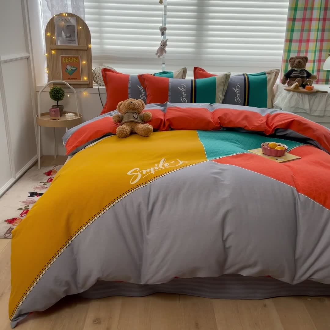 91家纺网 家纺一手货源 找家纺 金爱家 2021新款大版秋冬纯棉磨毛四件套 洛莎