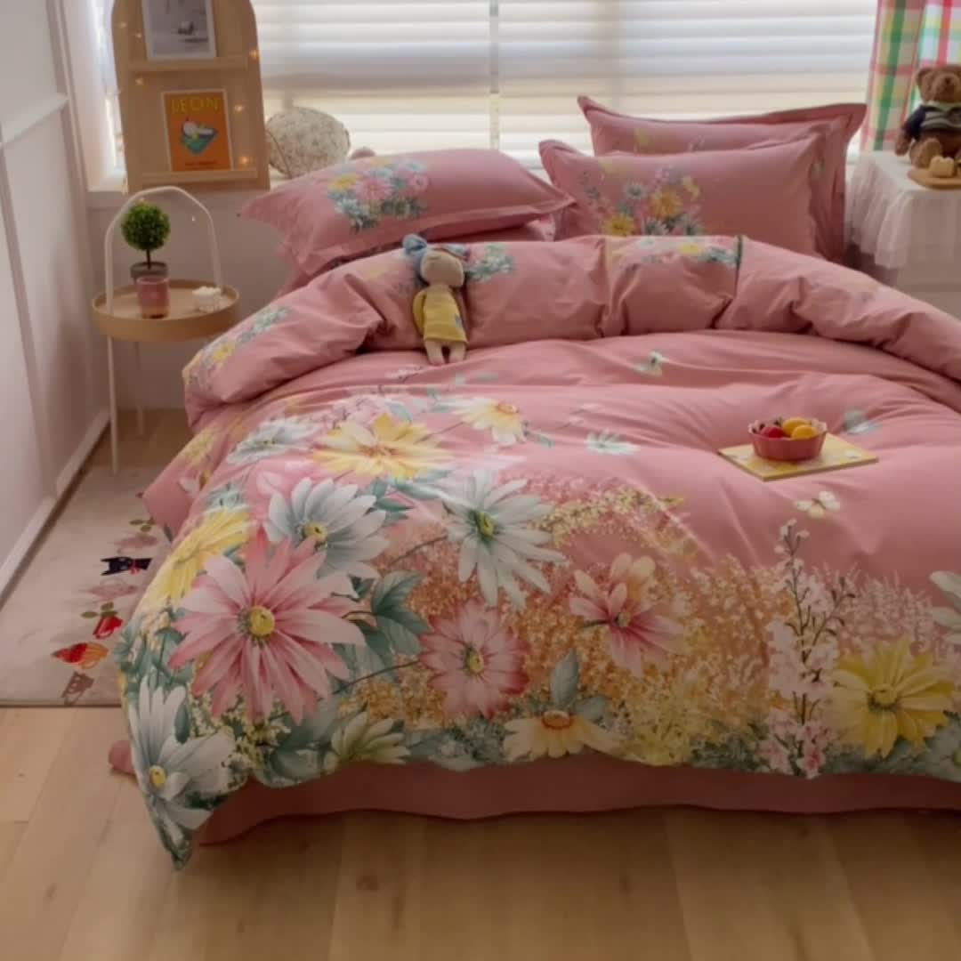 91家纺网 家纺一手货源 找家纺 金爱家 2021新款大版秋冬纯棉磨毛四件套 清英夏溢