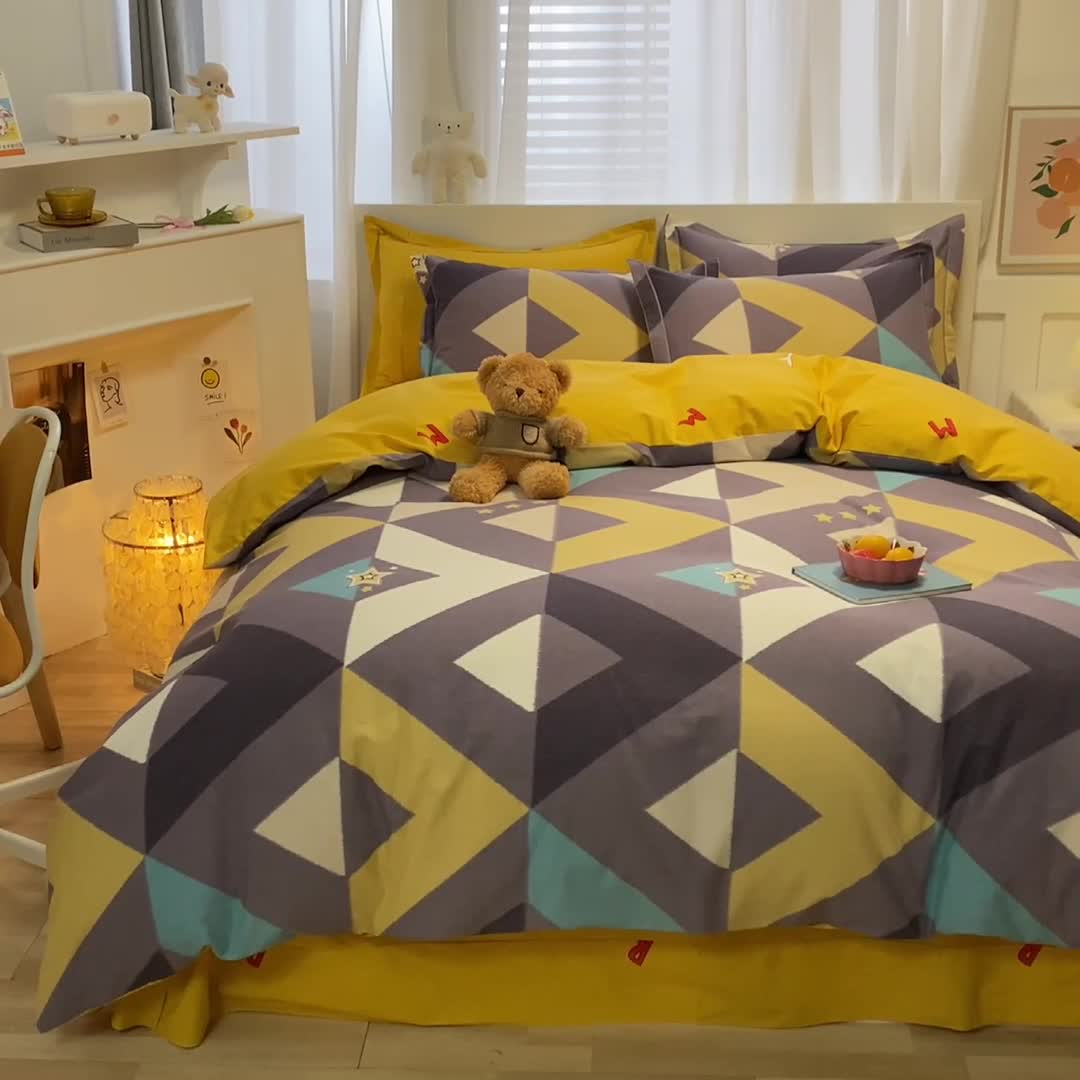 91家纺网 家纺一手货源 找家纺 金爱家 2021新款大版秋冬纯棉磨毛四件套 山葵