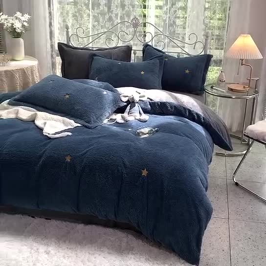 91家纺网 家纺一手货源 找家纺 （总）慕尚家纺 2022新款泰迪绒刺绣款牛奶绒四件套