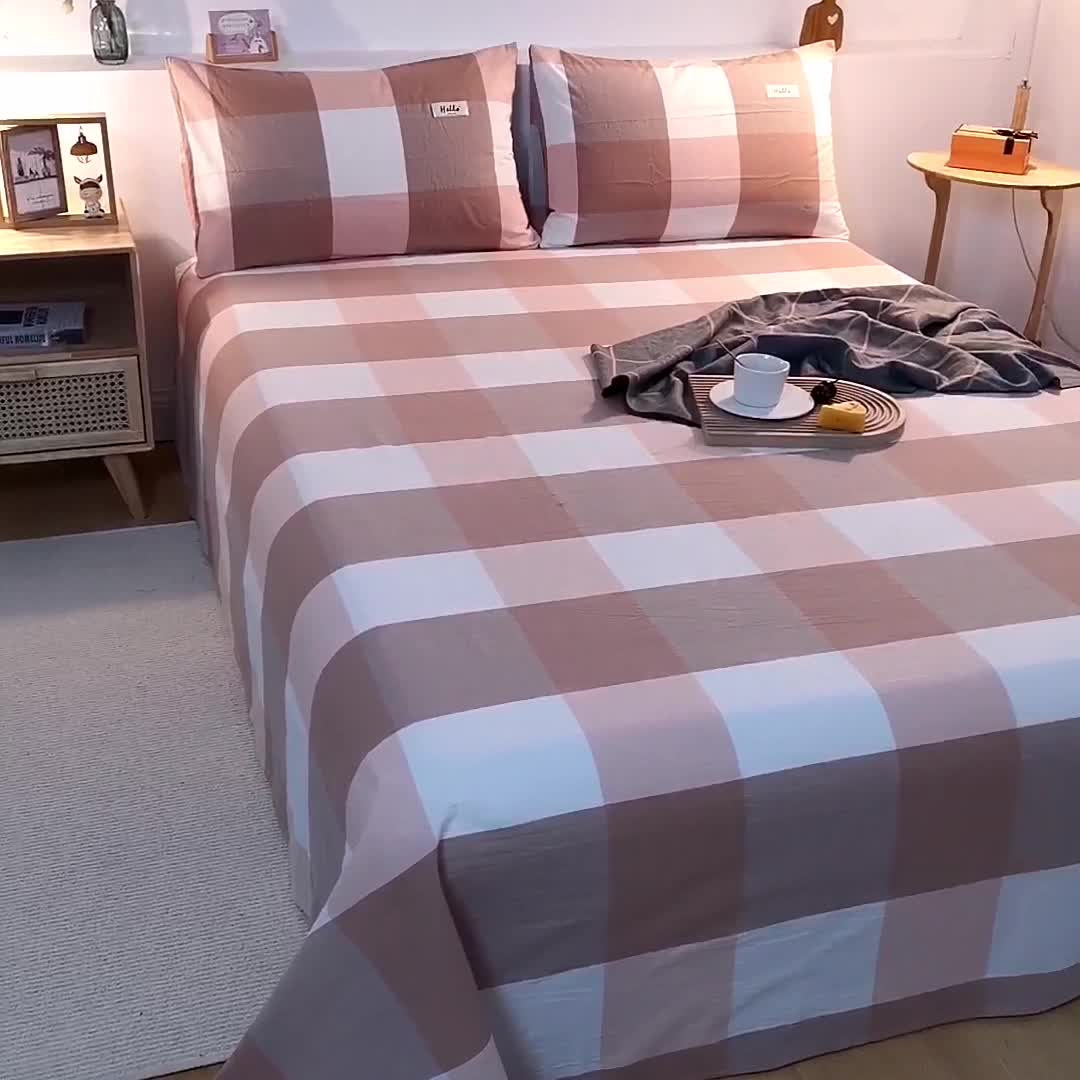 91家纺网 家纺一手货源 找家纺 拧萌2021新款全棉色织水洗棉单床单 玉大格