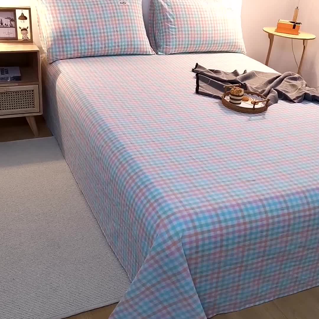 91家纺网 家纺一手货源 找家纺 拧萌2021新款全棉色织水洗棉单床单 冰激凌格