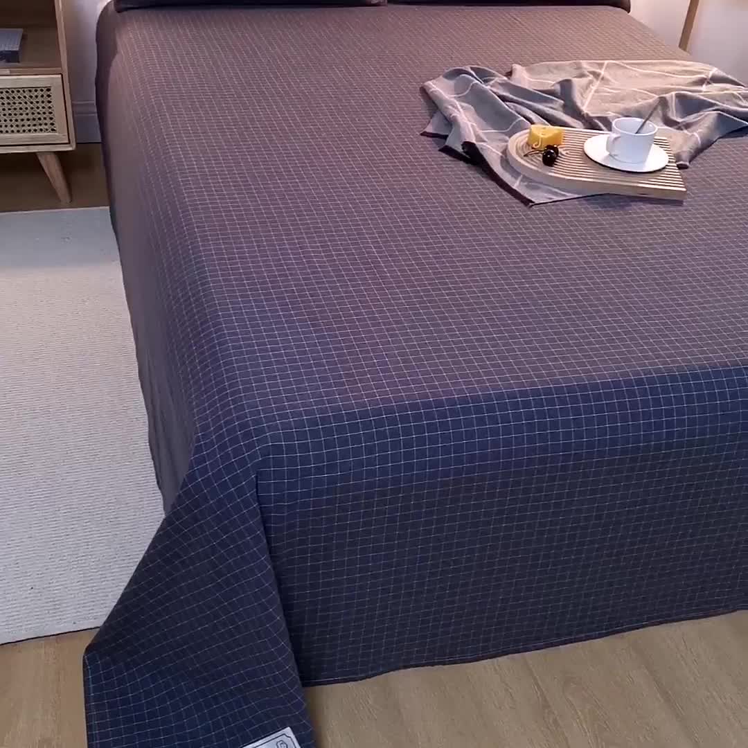 91家纺网 家纺一手货源 找家纺 拧萌2021新款全棉色织水洗棉单床单 灰小格