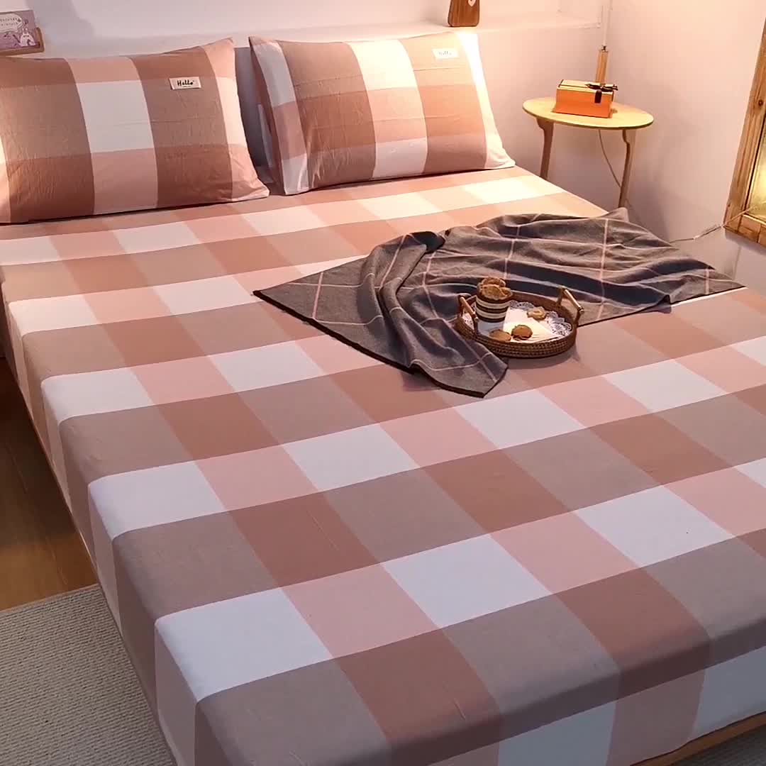 91家纺网 家纺一手货源 找家纺 柠萌2021新款全棉色织水洗棉单床笠 玉大格