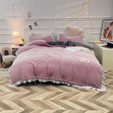 91家纺网 家纺一手货源 找家纺 潮邦2025韩版剪花牛奶绒四件套-锦华 锦华-红