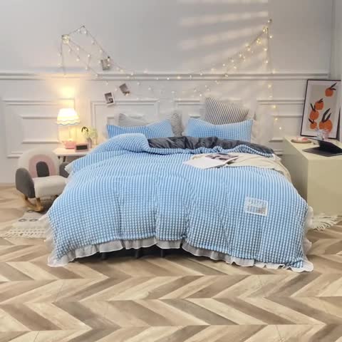 91家纺网 家纺一手货源 找家纺 潮邦2025韩版剪花牛奶绒四件套-锦华 锦华-蓝