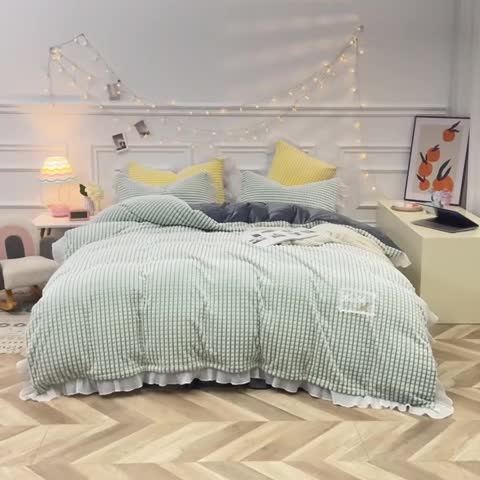 91家纺网 家纺一手货源 找家纺 潮邦2025韩版剪花牛奶绒四件套-锦华 锦华-绿