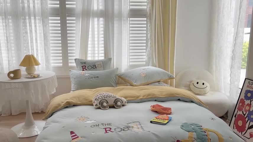 91家纺网 家纺一手货源 找家纺 （总）星野 2021新款高克重牛奶绒四件套-快乐旅行