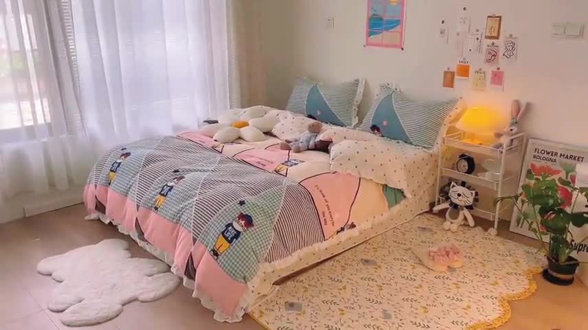 91家纺网 家纺一手货源 找家纺 青竹苑 2021新款220克ins韩版花边牛奶绒印花四件套 布兰妮