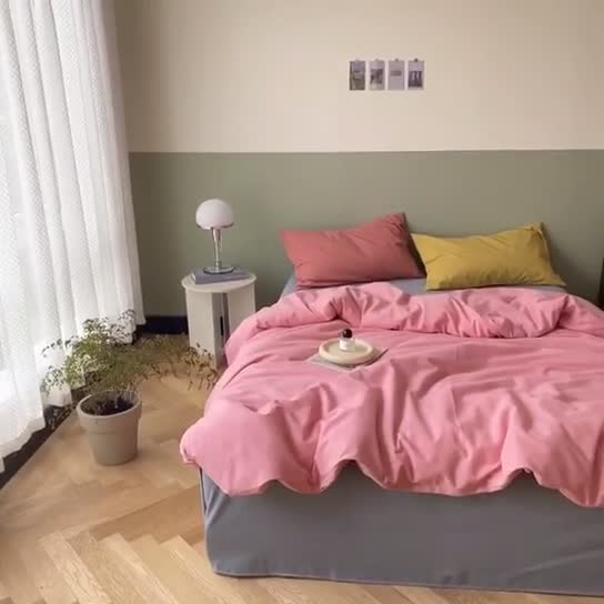 91家纺网 家纺一手货源 找家纺 怡家居 2021新款全棉磨毛混搭四件套 粉