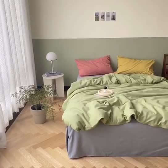 91家纺网 家纺一手货源 找家纺 怡家居 2021新款全棉磨毛混搭四件套 绿