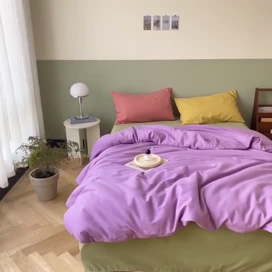 91家纺网 家纺一手货源 找家纺 怡家居 2021新款全棉磨毛混搭四件套 千寻紫