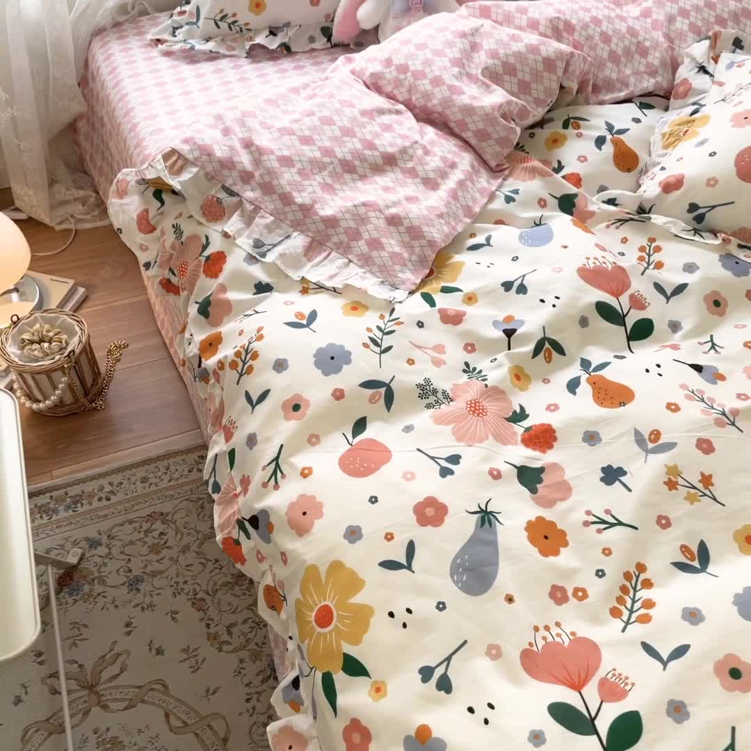 91家纺网 家纺一手货源 找家纺 （总）琪格格 2022新款花边款纯棉荷叶边四件套