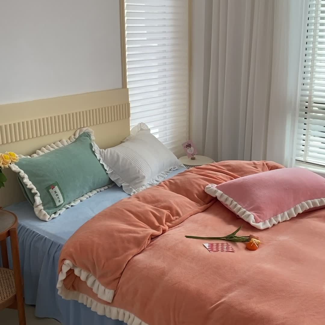 91家纺网 家纺一手货源 找家纺 金爱家2021新款牛奶绒230g糖果色单被套 糖果色-美人蕉橙