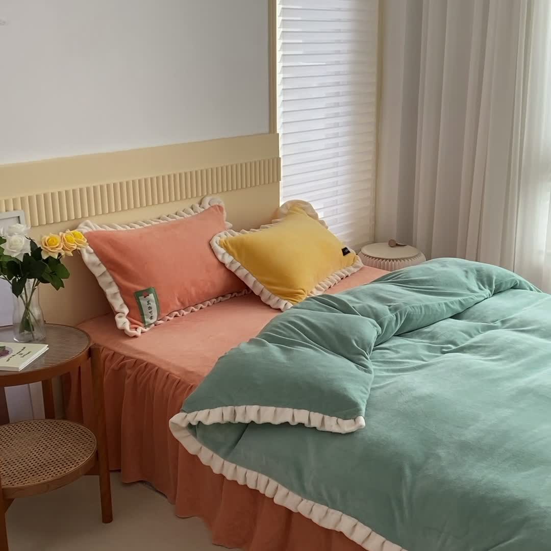91家纺网 家纺一手货源 找家纺 金爱家2021新款牛奶绒230g糖果色单被套 糖果色-明绿