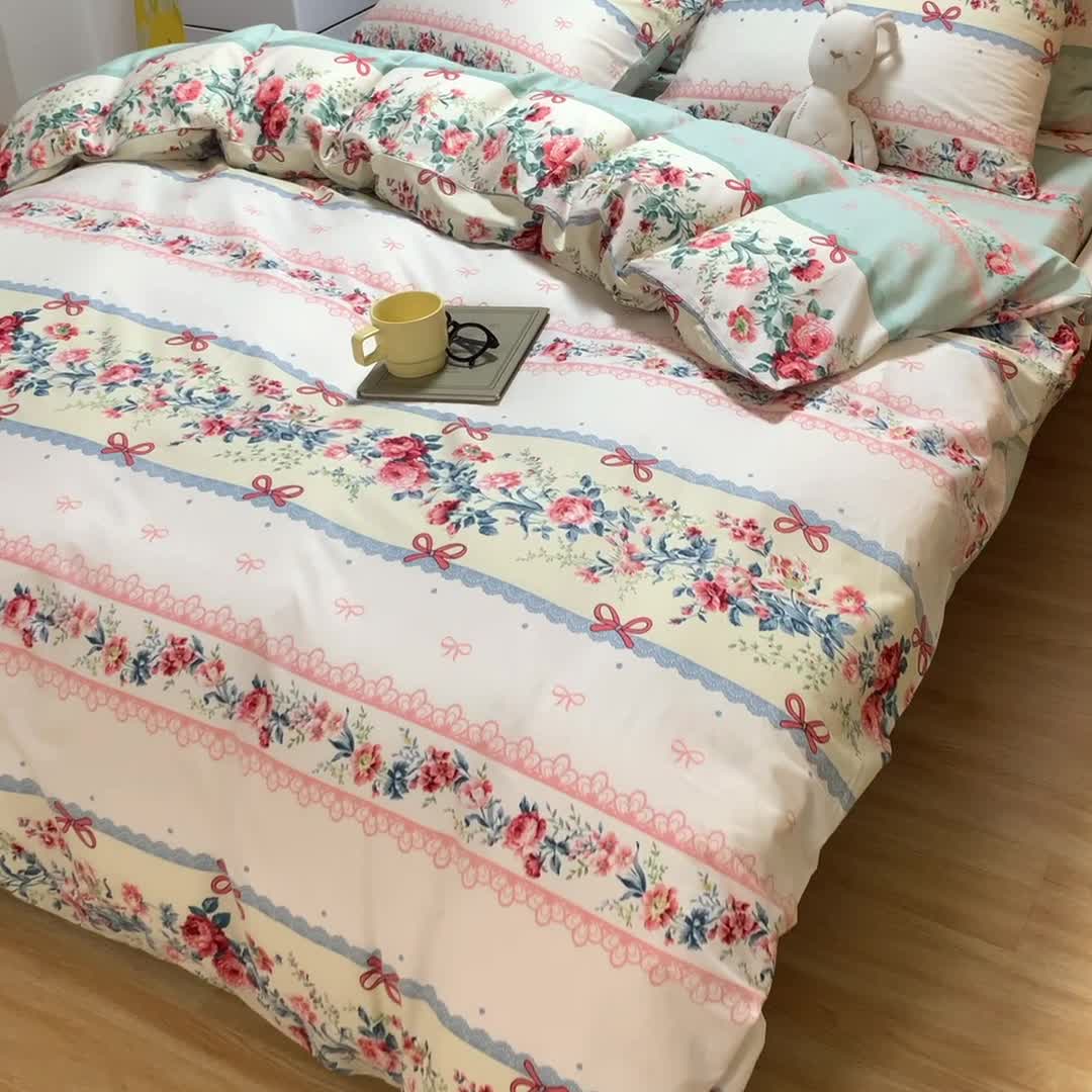 91家纺网 家纺一手货源 找家纺 芊寻家居 2024年新款全棉印花13372四件套思恋白