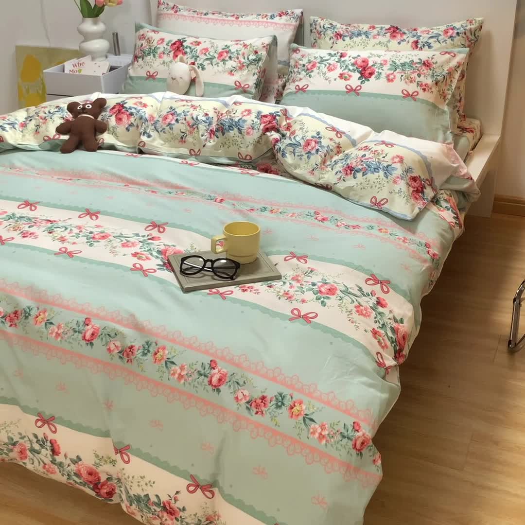 91家纺网 家纺一手货源 找家纺 芊寻家居 2024新款全棉印花13372单被套 思恋蓝