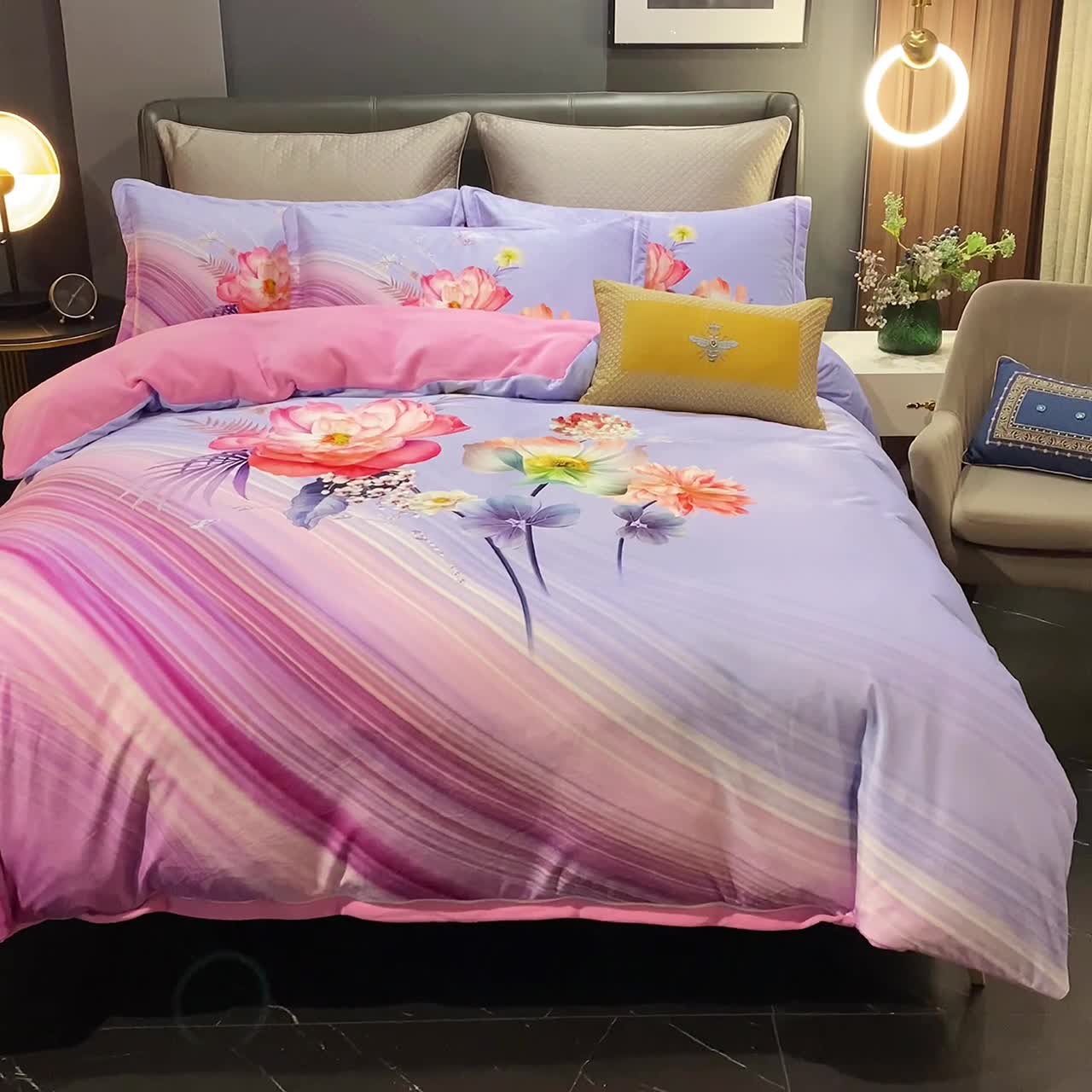 91家纺网 家纺一手货源 找家纺 ds生活馆2021新款奢系列数码印花水晶绒牛奶绒四件套 云海之上