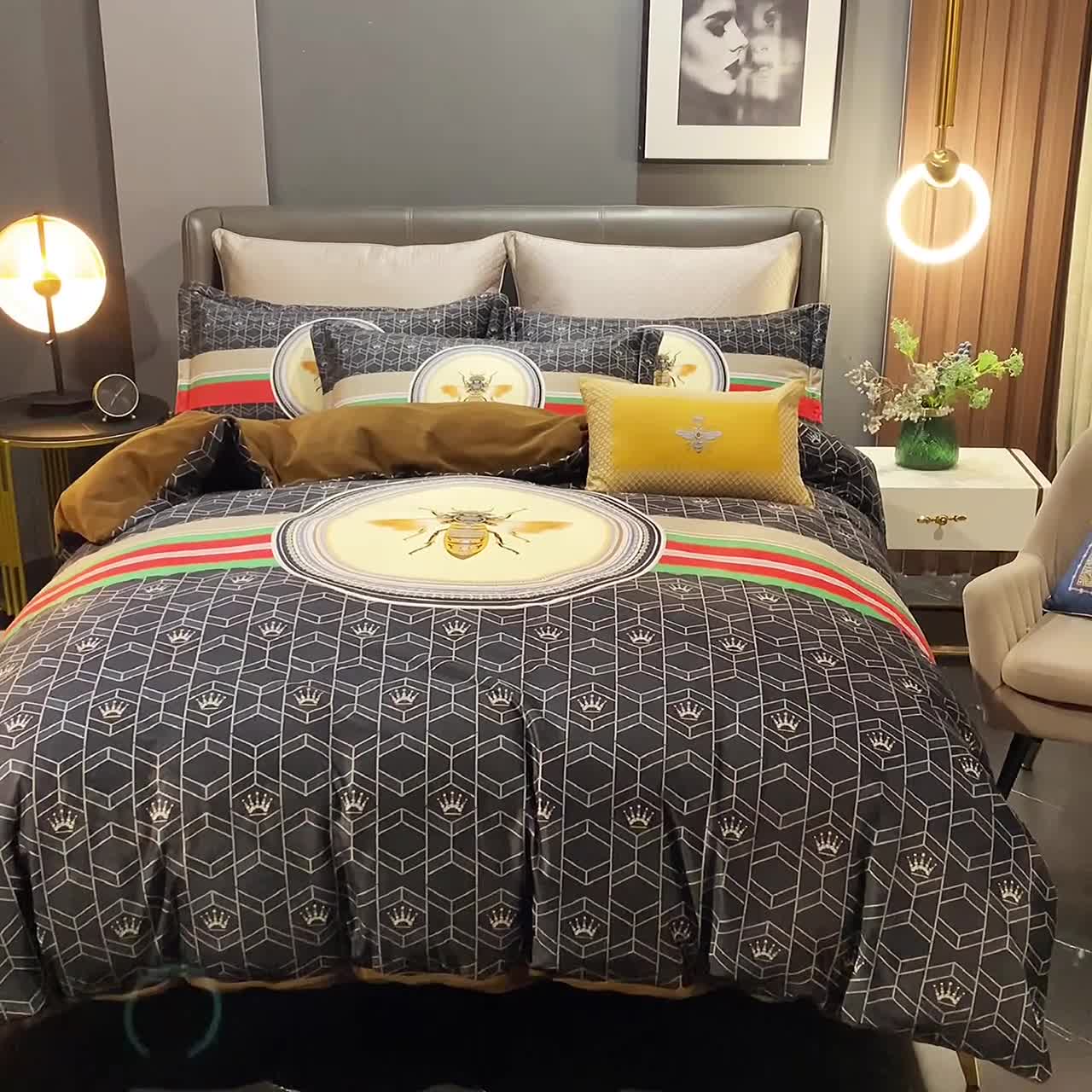 91家纺网 家纺一手货源 找家纺 ds生活馆2021新款奢系列数码印花水晶绒牛奶绒四件套 约瑟