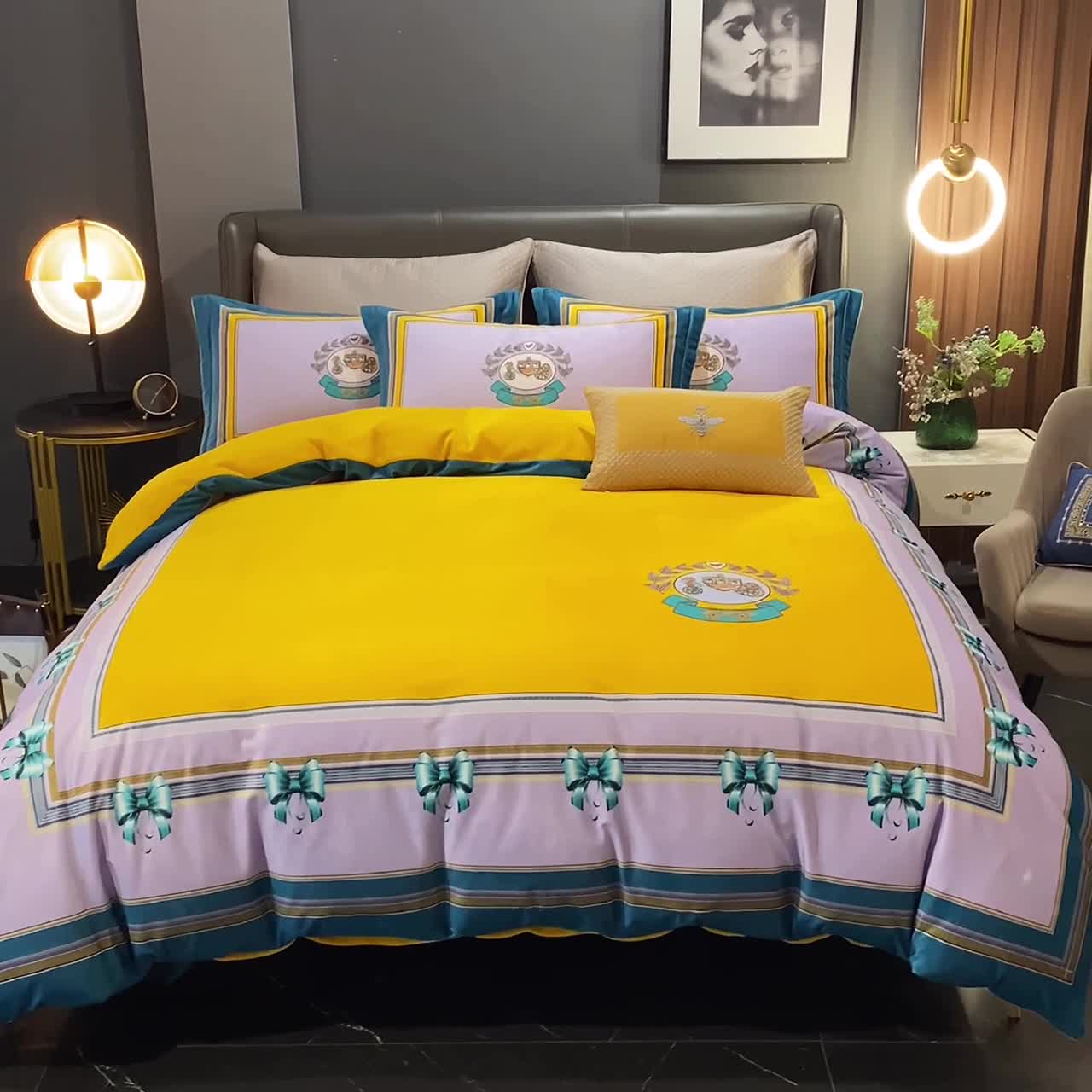 91家纺网 家纺一手货源 找家纺 ds生活馆2021新款奢系列数码印花水晶绒牛奶绒四件套 恋曲