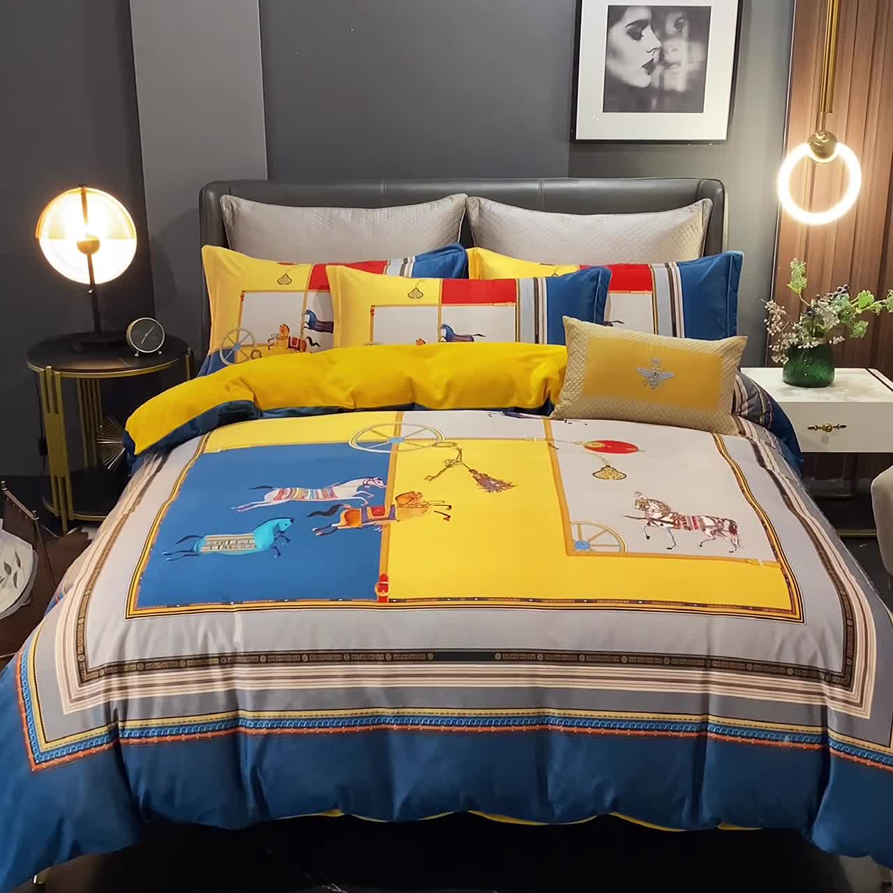 91家纺网 家纺一手货源 找家纺 ds生活馆2021新款奢系列数码印花水晶绒牛奶绒四件套 伯爵