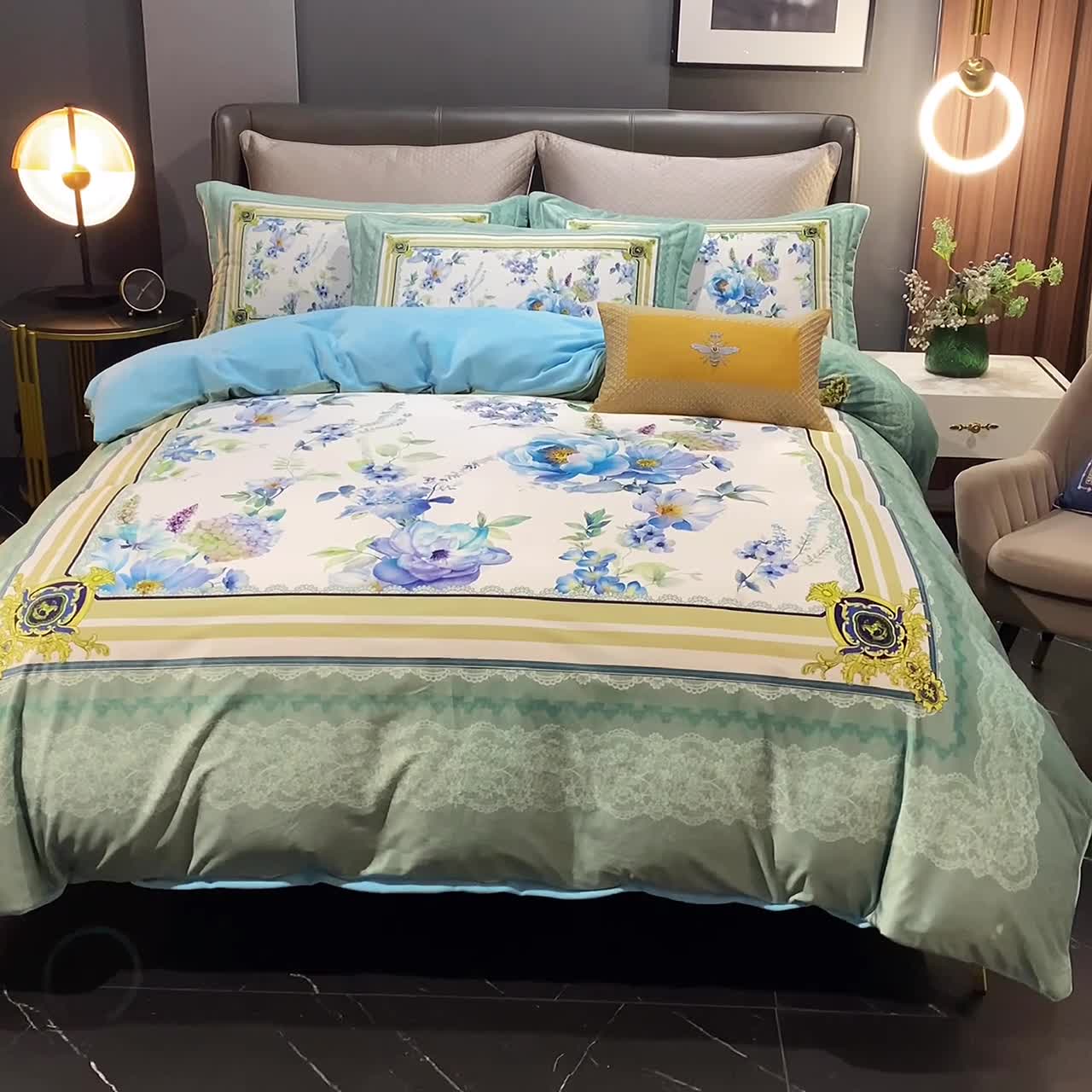 91家纺网 家纺一手货源 找家纺 ds生活馆2021新款奢系列数码印花水晶绒牛奶绒四件套 漫漫花开