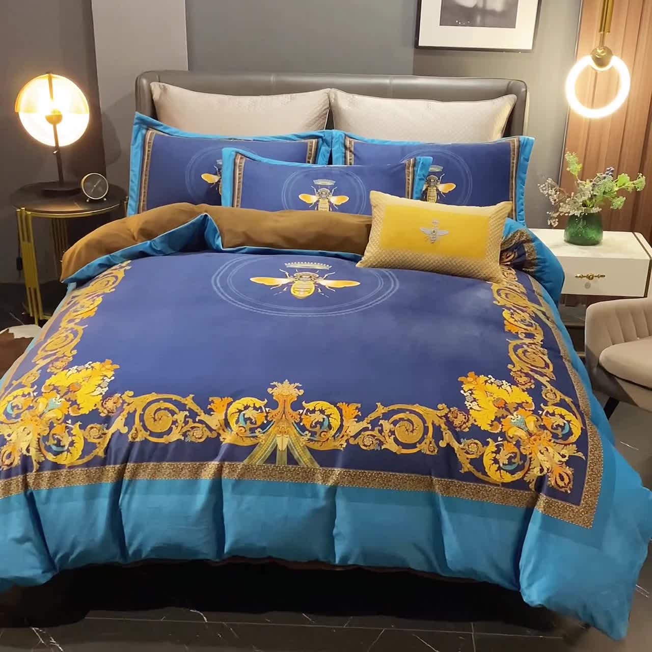 91家纺网 家纺一手货源 找家纺 ds生活馆2021新款奢系列数码印花水晶绒牛奶绒四件套 北欧印象