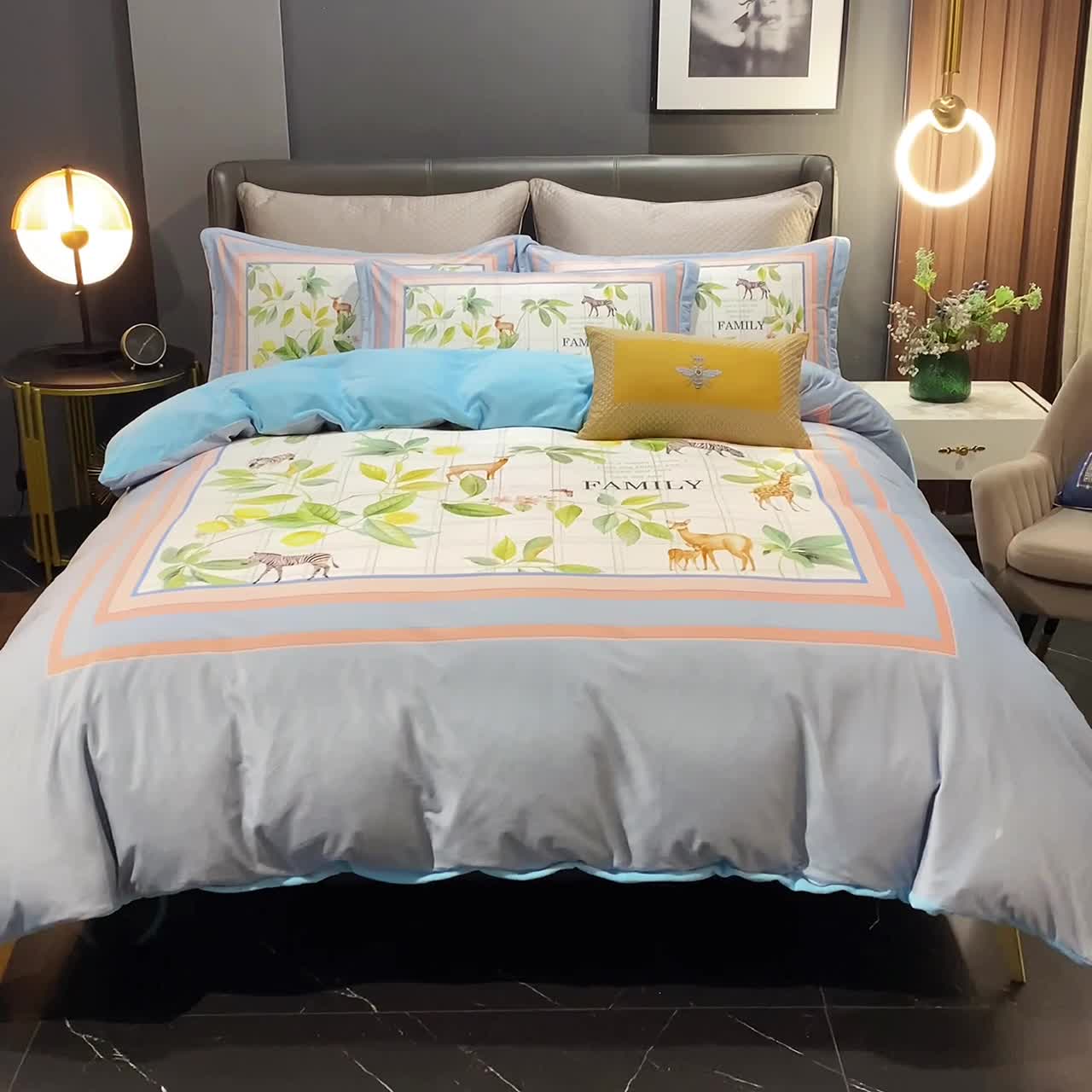 91家纺网 家纺一手货源 找家纺 ds生活馆2021新款奢系列数码印花水晶绒牛奶绒四件套 清香幽梦