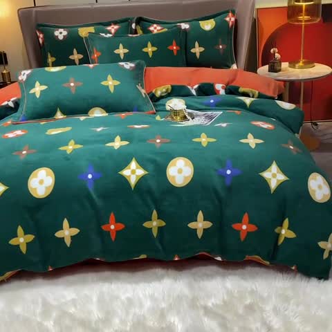 91家纺网 家纺一手货源 找家纺 米莱家纺 2021新款轻奢风加厚保暖牛奶绒四件套 帕罗  绿