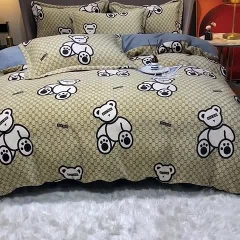 91家纺网 家纺一手货源 找家纺 米莱家纺 2021新款轻奢风加厚保暖牛奶绒四件套 乐迪熊