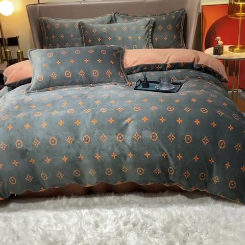 91家纺网 家纺一手货源 找家纺 米莱家纺 2021新款轻奢风加厚保暖牛奶绒四件套 简约星  灰