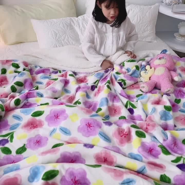 91家纺网 家纺一手货源 找家纺 顾里家纺 2021新款ins网红少女心暖肤羊羔绒毯 花花世界