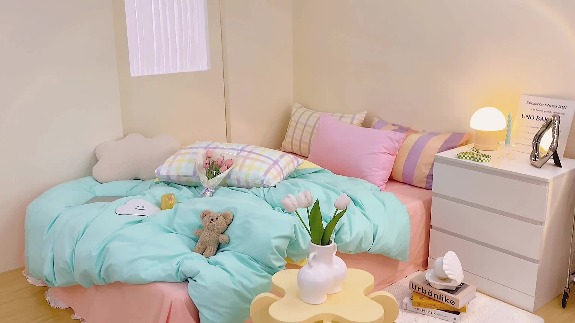 91家纺网 家纺一手货源 找家纺 顾里家纺2021新款40支高密度奶油撞色水洗棉四件套 蓝黄玉