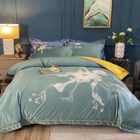 91家纺网 家纺一手货源 找家纺 青竹苑 2021新款真丝绒数码印花四件套 菲欧娜-绿