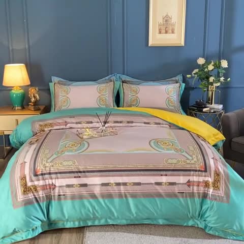 91家纺网 家纺一手货源 找家纺 青竹苑 2021新款真丝绒数码印花四件套 莱恩-兰